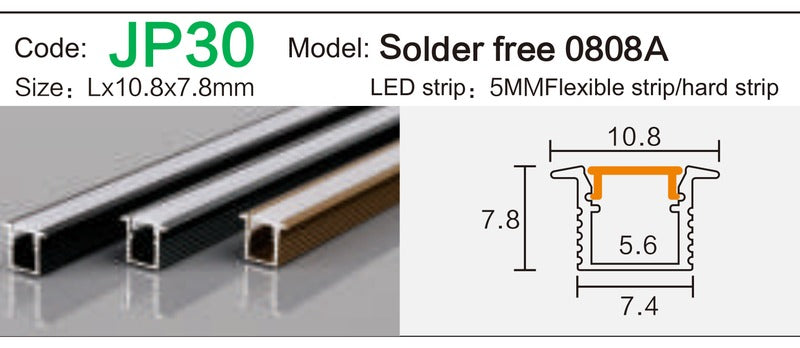 Alluminu Solder free 0808A LED Aluminum Profile 10.8x7.8mm